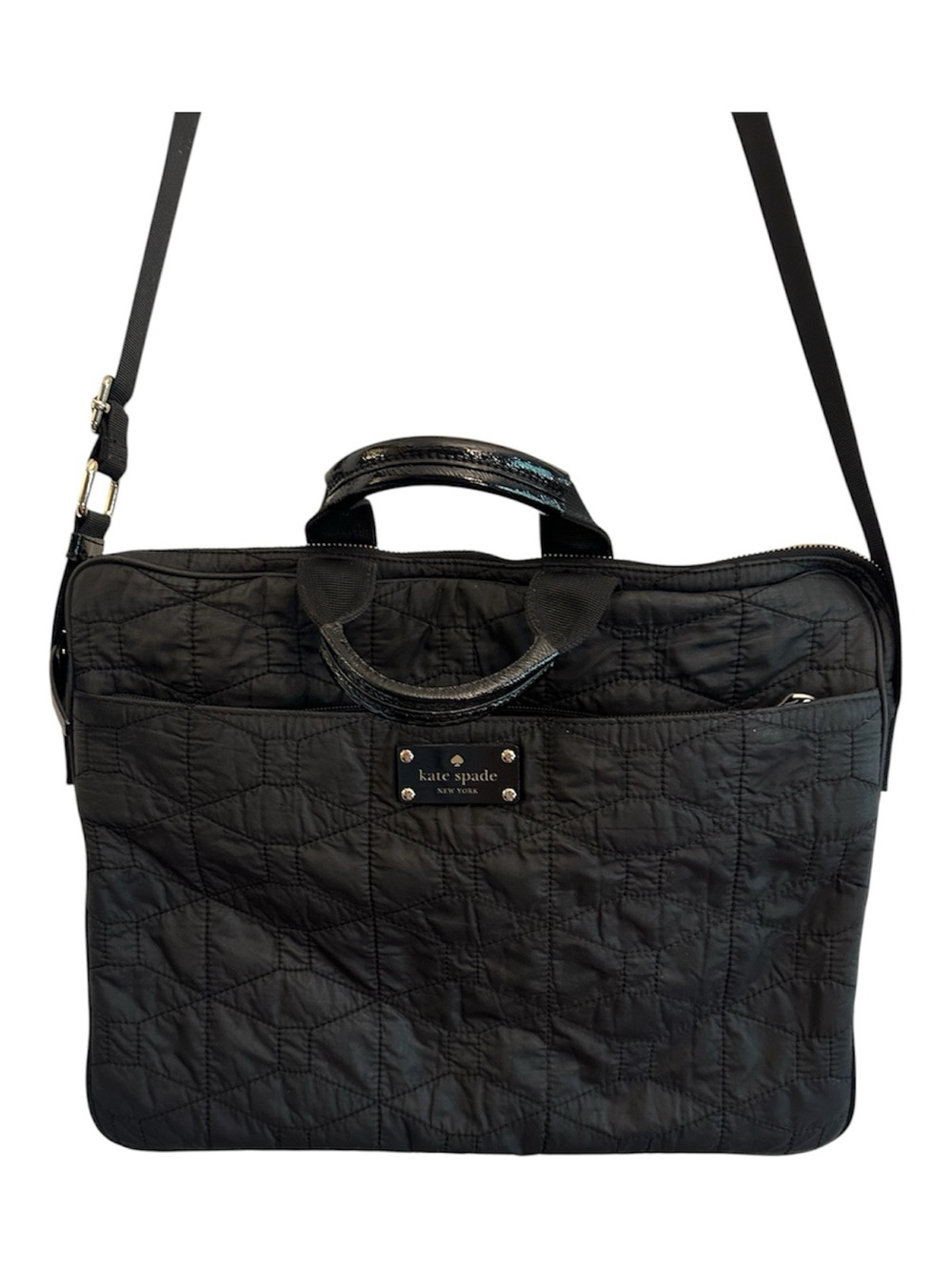 kate spade Black Quilted Laptop Tote with Crossbody Strap